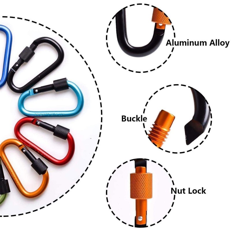 Feloyal 10 Pcs Aluminum Alloy D Hook Keychain Carabiner Clip