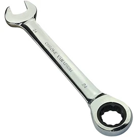 AERZETIX - C45509 - Manual Combination Open-End Wrench/Classic 24mm - Ratchet Wrench 24mm 12-Sided Ring/Eye - Metric - CR-V Steel for Tightening/Assembling - Polished Straight Handle - DIN 3113