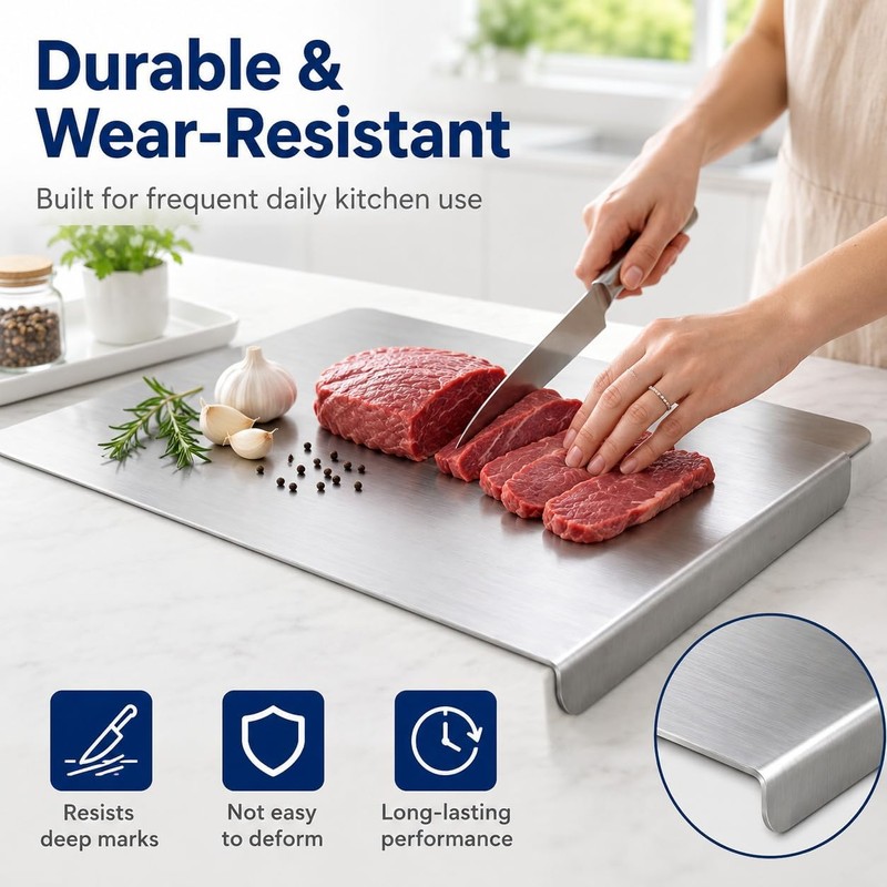 Tabla de Cortar de Acero Inoxidable con Borde 90° Anti-Deslizante