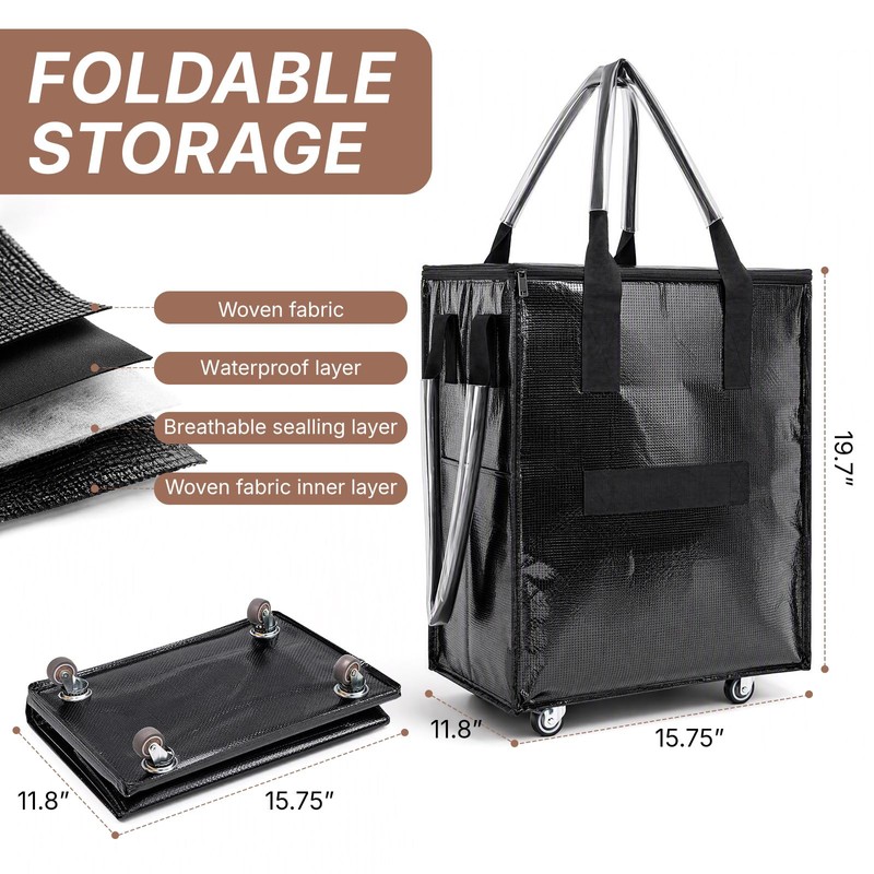 Reusable Grocery Bag on Wheels,Foldable Rolling Tote Bag,Heavy-Duty Trolley