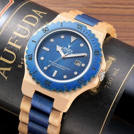 LeeEv Mens Wooden Watch, Wood Wrist Watch Handcrafted Sandalwood Vintage Calendar Analog Quartz Wooden Watches Gifts for Men