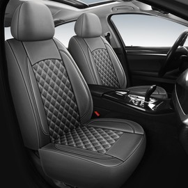 HChengkikz Leather Car Seat Covers, Breathable and Waterproof Napa Leather Automotive Seat Cover, Universal Interior for Cars,Sedans, SUVs, Vans, Trucks (2 Pieces, Front Seat, Grey)