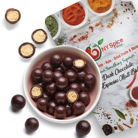 NY Spice Shop Dark Chocolate Espresso Chocolate Malt Balls Party Decorations - 8 Ounce Malted Milk Balls Candy Birthday Gifts - Chocolate Malted Milk Balls - Dark Chocolate Malt Balls Holiday Snacks