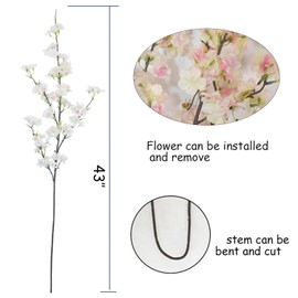 Direkame Cherry Blossom Branches, Faux Flowers Greenery Stems Branches Stems for Vase, 39" Long Stem Artificial Flowers Leaves Bouquet Decorations for Wedding, Living Room, Home, Hotel 4Pcs