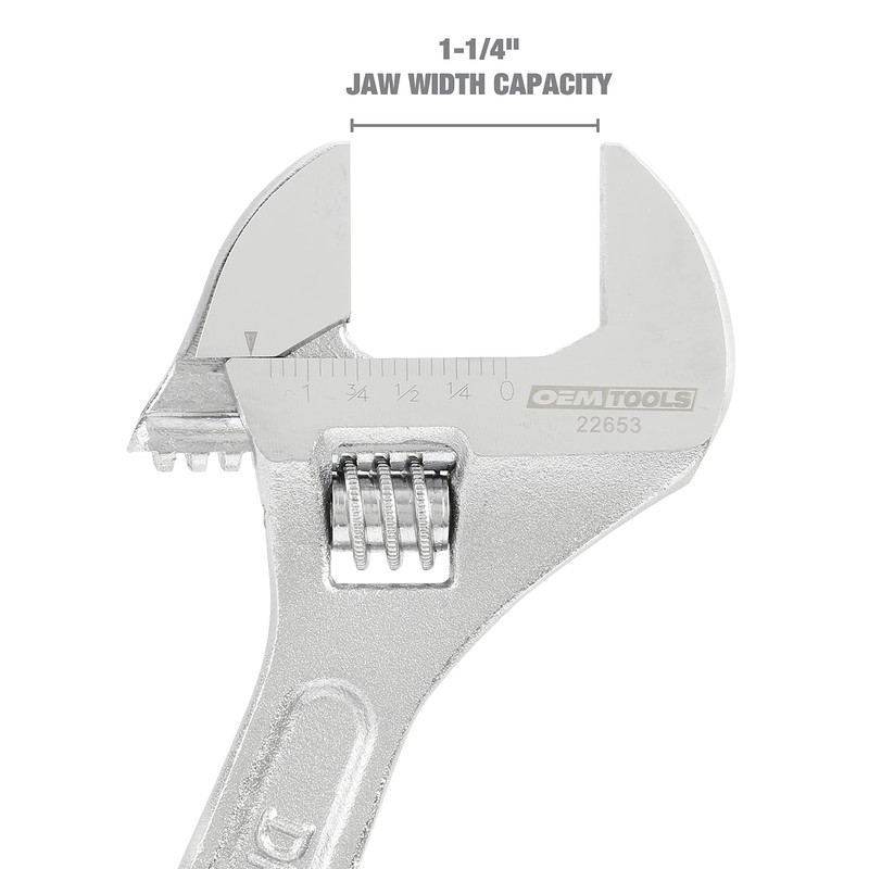 OEMTOOLS 22652 10 Inch Adjustable Wrench, Chrome Plated Wide Jaw