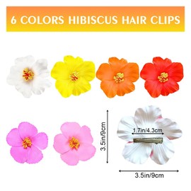 6Pcs Hawaiian Flower Hair Clips for Women,Strong Hold Nonslip,Hair Accessories for Vacation Beach Party,Gifts for Women Teen Girls (SIX COLORS)