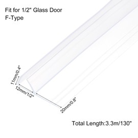 uxcell Shower Door Side Seal, WidenF-Type Shower Door Sweep for 1/2" Glass 130" Long Silicone Frameless Glass Door Seal Strip, Stop Shower Leaks, Clear