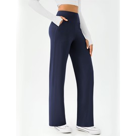 DLOODA Womens Wide Leg Yoga Pants Casual Work Dress Pants Lounge Sweatpants High Waist Comfy Loose Trousers with Pockets Navy