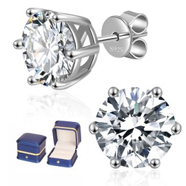 Moissanite Stud Earrings for Women Men, 0.6-6CT 18K Gold Plated Sterling Silver Six Prong Moissanite Earring, D Color Round Cut Lab Created Moissanite Earrings (White Gold Plated, 8mm (4cttw, 2 carat each))