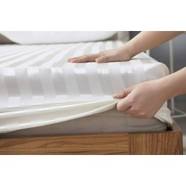 Satin Stripe Fitted Sheet 600 Thread Count – 40cm Extra Deep Bed Sheets – 100% Egyptian Cotton Bottom Sheets– White & Grey Bed Linen – Double, King, Super King Size (White, King)