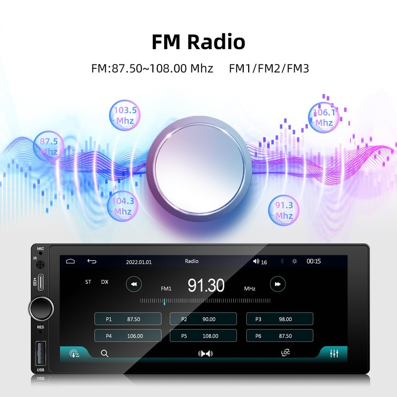 [Type-C&USB] Carplay Screen for car,Single-Din-Car-Radio with Wireless Apple-Carplay & Android-Auto,6.86