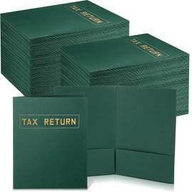 Kosiz Kosiz 100 Pcs Tax Return Folders Bulk 9 x 12 Inch 2 Pocket Gold Foil Stamped Folder with Pockets for Business Office Storing or Handling Personal and Customer Tax Return Organizer (Green)