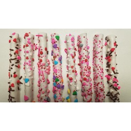 Valentines Day Chocolate Pretzel Rod 16 Pieces White Chocolate Dipped