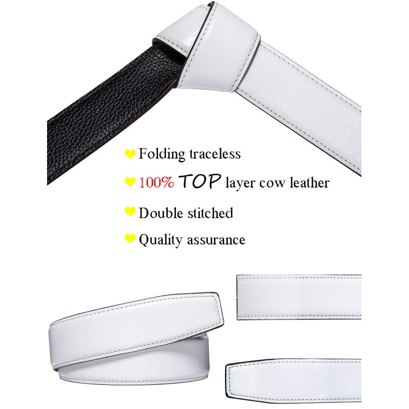 Barry.Wang White and Gold Belt for Men,Formal Dress Ratchet Leather