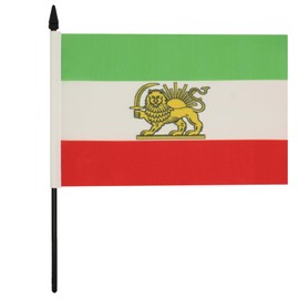 Iran Old Table Flag 5'' x 8'' - Former Iranian Desk Flag 21 x 14 cm - Black plastic stick and base - Drapeau Iran Ancien AZ FLAG