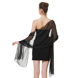 BEAUTELICATE Women's Stole Crepe Scarf for Evening Dress Sheer Lightweight Wrap Summer for Bride Festive Wedding, black