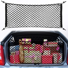 Haofy Cargo Net, 100 x 40CM Car Boot Net Adjustable Elastic Trunk Cargo Organizer Nylon Mesh Rear Car Net for Car, Van, SUV, Truck Bed, with 4 Hooks