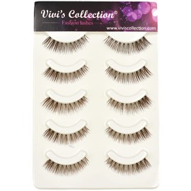 Vivis False Eyelashes 5 Pairs Lashes Short Natural Small Brown Faux Mink Long Volume Hand-made Dramatic Fake Eye Black Nature Soft for Various Makeups - 113M