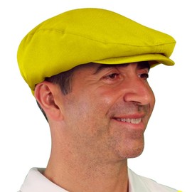 Flat Newsboy Ivy Hat, Traditional Golf Cap, Ben Hogan Cap, Gatsby Flat Hat, Vintage Mens Golf Cap: 'Par 3' - Solid Yellow - Microfiber