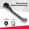 GEINXURN Mini Ratchet Wrench& Bit Holder Set 4 Pcs, 1/4"