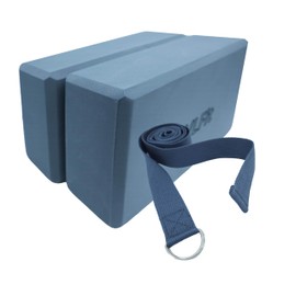VLFit High Density Yoga Blocks with Yoga D Ring Cotton Stretch Band (GREY)