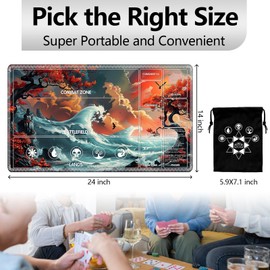 SichKards for MTG Playmat with Card Storage Bag,Non-Slip Rubber Base & Smooth Surface 24x14in,Beginner-Friendly Magic Mat for Commander Deck,Red Trees Sunset Waves