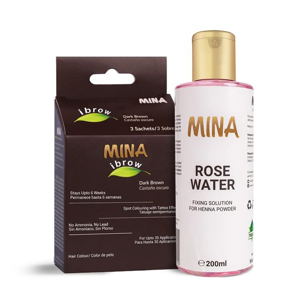 Mina ibrow Henna Regular Pack & Colouring Tint Kit (Dark Brown + Rose Water)