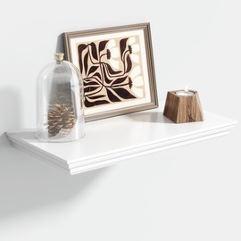 Venusmiles Floating Shelves for Wall, 16 Inch Wall Mounted White Hanging Shelf for Kitchen, Living Room, Office, Bedroom, Bathroom, Retro Vintage Wood Bookshelf for House Decor