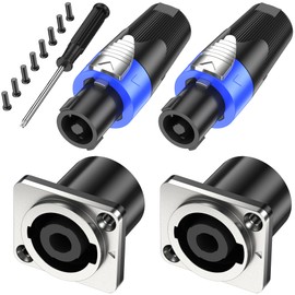 Jumwa Speakon Adapter Speakon Male and Female Metal Panel Twist Lock with Screwdriver Compatible with Neutrik Speakon NL4MP, NL4MPR, NL4FC, NL4FX, NLT4X, NL4 Series, NL2FC