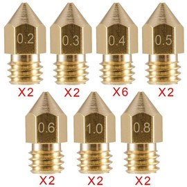 LEOWAY 18 Pcs MK8 Extruder Nozzle 3D Printer Brass Nozzle with 7 Different Sizes (0.2mm, 0.3mm, 0.4mm, 0.5mm, 0.6mm, 0.8mm, 1.0mm) for 1.75MM MK8 Makerbot, Ender-3 Series/Ender-5 Series/CR-10