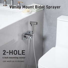 HOMYEP Brass Handheld Toilet Bidet Sprayer Attachment Outdoor Faucet, Through-Wall or Vanity Mount Bidet Faucet with Hot and Cold Water, 4-Inch Single Handle RV Camper Shower Valve, Chrome