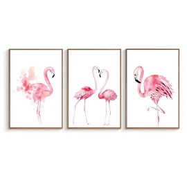 NWT Framed Canvas Wall Art for Living Room, Bedroom Pink Flamingo Canvas Prints for Home Decoration Ready to Hanging - 16"x24"x3 Panels