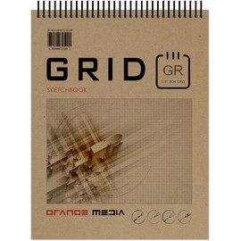 Orange Media Grid Sketchbook. Spiral Bound. Top Spine. Multi-Media. (8.5" x 11") 1/8" Box. (Grey Grid). SB-50100-TS