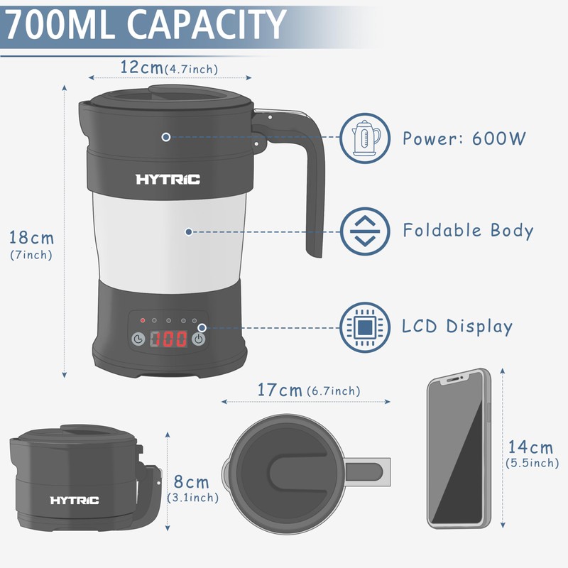 HYTRIC Travel Electric Kettle, 700ML Foldable Small Electric Kettle BPA-Free,