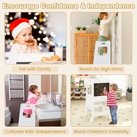 Costzon Toddler Tower, Height Adjustable Kids Kitchen Step Stool with Safety Rail, Blackboard, Toddler Standing Tower, Kids Kitchen Stool Helper, Learning Tower for Kitchen Counter, Bathroom Sink