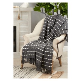 Occasion Gallery Black 80% Cotton - 20% Acrylic Striped Decorative Armchair Farmhouse Style Throw Blanket, 50" x 60"