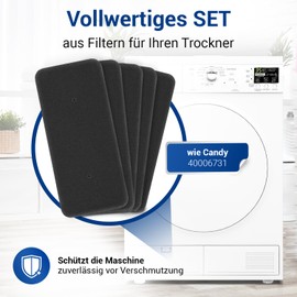VIOKS 5x Tumble Dryer Filter Set Replacement for Candy 40006731 270 x 122 mm Sponge Filter for Tumble Dryer Heat Pump Dryer VTH 980NA1TX / VTH 980NA2T