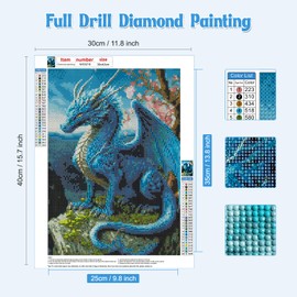 NAIMOER Dragon Diamond Painting Kits for Adults, 5D Fantasy Dragon Diamond Painting Kits for Adults Kids, DIY Full Drill Landscape Diamond Art Embroidery Diamond Dots for Home Decor 30x40cm