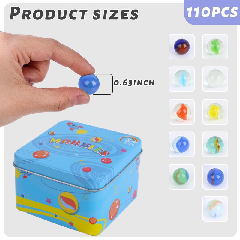 3 otters 110PCS Glass Marbles Bulk, 0.63inch Marbles Bulk Assorted