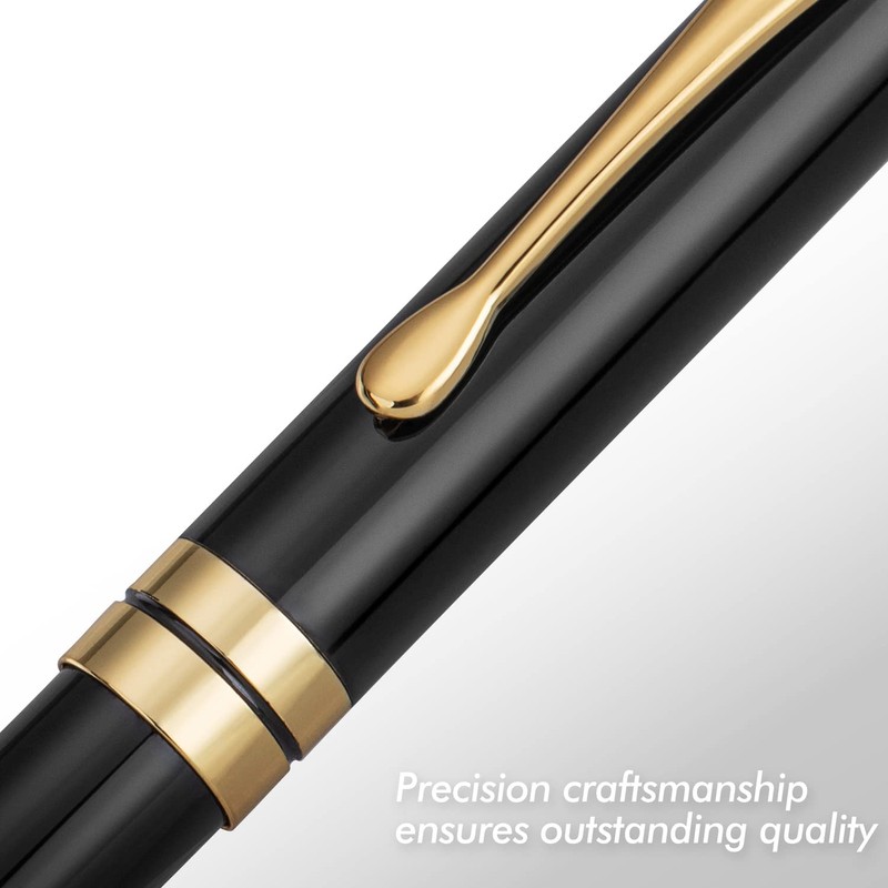 BEILUNER Ballpoint Pens, Stunning Black Chrome Metal Pen with Golden