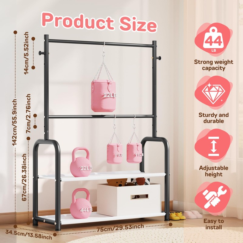 ZHKINGGS Kids Clothing Rack with 2-Layer Storage Shelf and 2