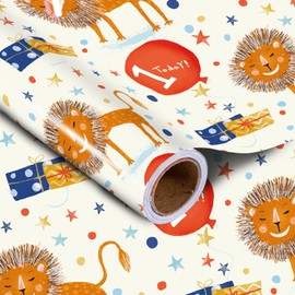 LeZakaa Birthday Wrapping Paper Roll - Mini Roll - Orange 1-Year-Old Lion Design for Baby Boy Birthday, Baby Shower, Holiday Party Gift Wrap for Boy, Girl, Kids - 17 inches x 32.8 Feet (46.45 sq.ft.)