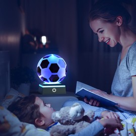 JANARARY Football Lamp with LED Touch Base for Boys Soccer Gifts, 3D Crystal Ball Night Light with 7 Color Changing, Soccer Lamp for Teen Boys and Girls, Soccer Light