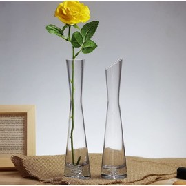 Hand-Made Blown Art Bud Glass Vase Clear Small Glass Vase Glass Flower Vase Heavy Base Single Stem Flower Drop Vase for Flower and Office Bud Home Wedding Decor (25cm-Oblique Mouth)