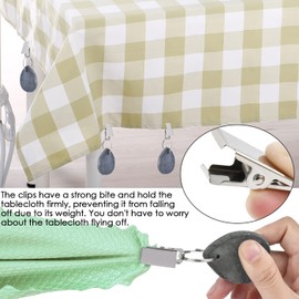 DODUOS Pack of 8 Tablecloth Weights Natural Stone Tablecloths Weights Outdoor with Steel Clip, Tablecloth Weight with Clips for Family Party Camping Wedding Garden