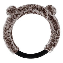 BDK Bear Fur Steering Wheel Cover, Plush Faux Fur Fuzzy Steering Cover for Car Truck Van SUV, Standard Size Fits Wheels 14.5-15 in Diameter, Brown with Ears