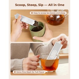 Feelife - Infusor de té para té de hojas sueltas, filtro de té 2 en 1 y coladores de té de malla fina para té suelto de una sola taza, acero inoxidable 304 hojas sueltas