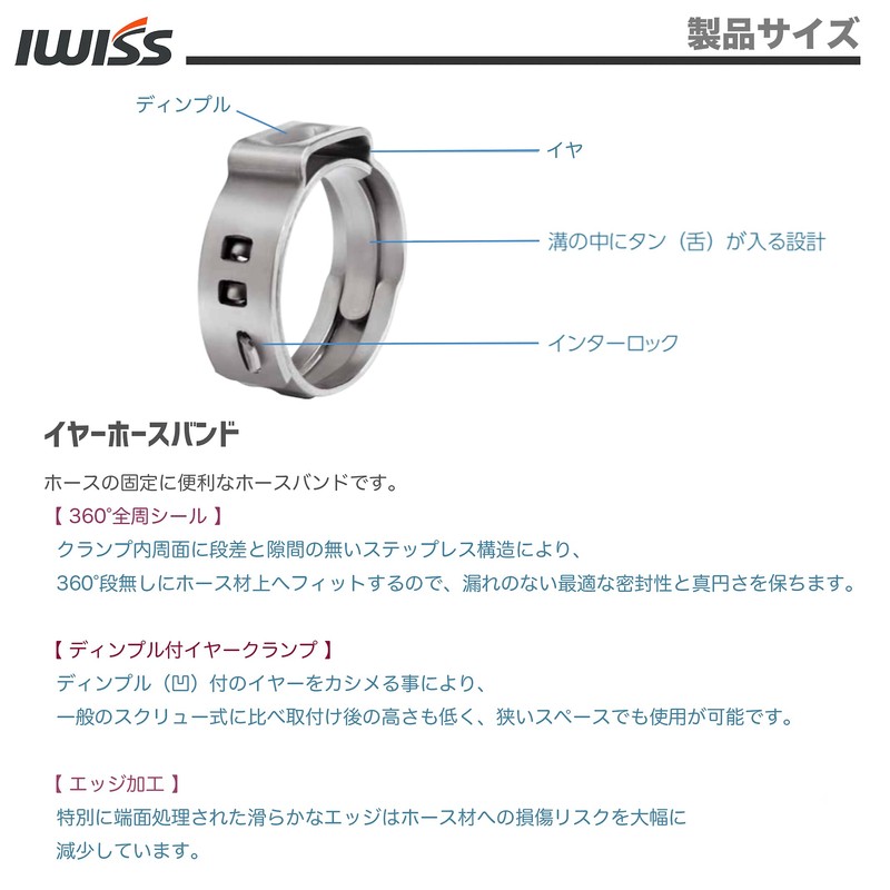 IWISS Ear Hose Band, 1/2 inch (φ17.5 mm), Ear Type,