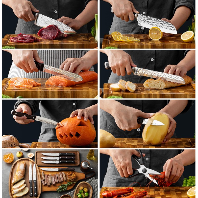 Mealia Kitchen Knife Set with Block, 15-Piece Professional Stainless Steel