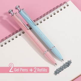 Mr. Pen- Metal Retractable Gel Pen, 2 Pack, 2 Refills, Blue & Pink, Black Ink, Metal Barrel Gel Pens Fine Point 0.7mm, Retractable Pens, Cute Pens, Gel Ink Pens, Aesthetic Pens, Metal Gel Pen